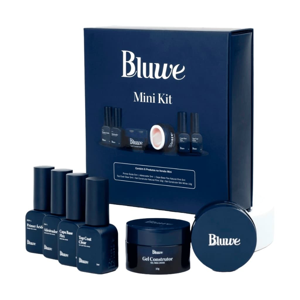 Mini Kit Bluwe Gel Natural Pink + Silk White 10g Cada + Preparadores De Unha Lançamento