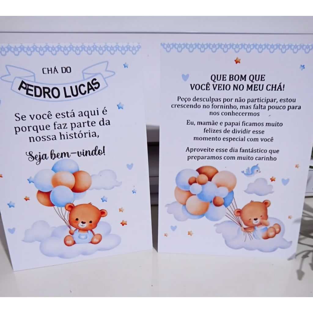 10/20/30 e 40 Centro de mesa agradecimento enfeite de mesa personalizado ursinho azul - chá de bebê