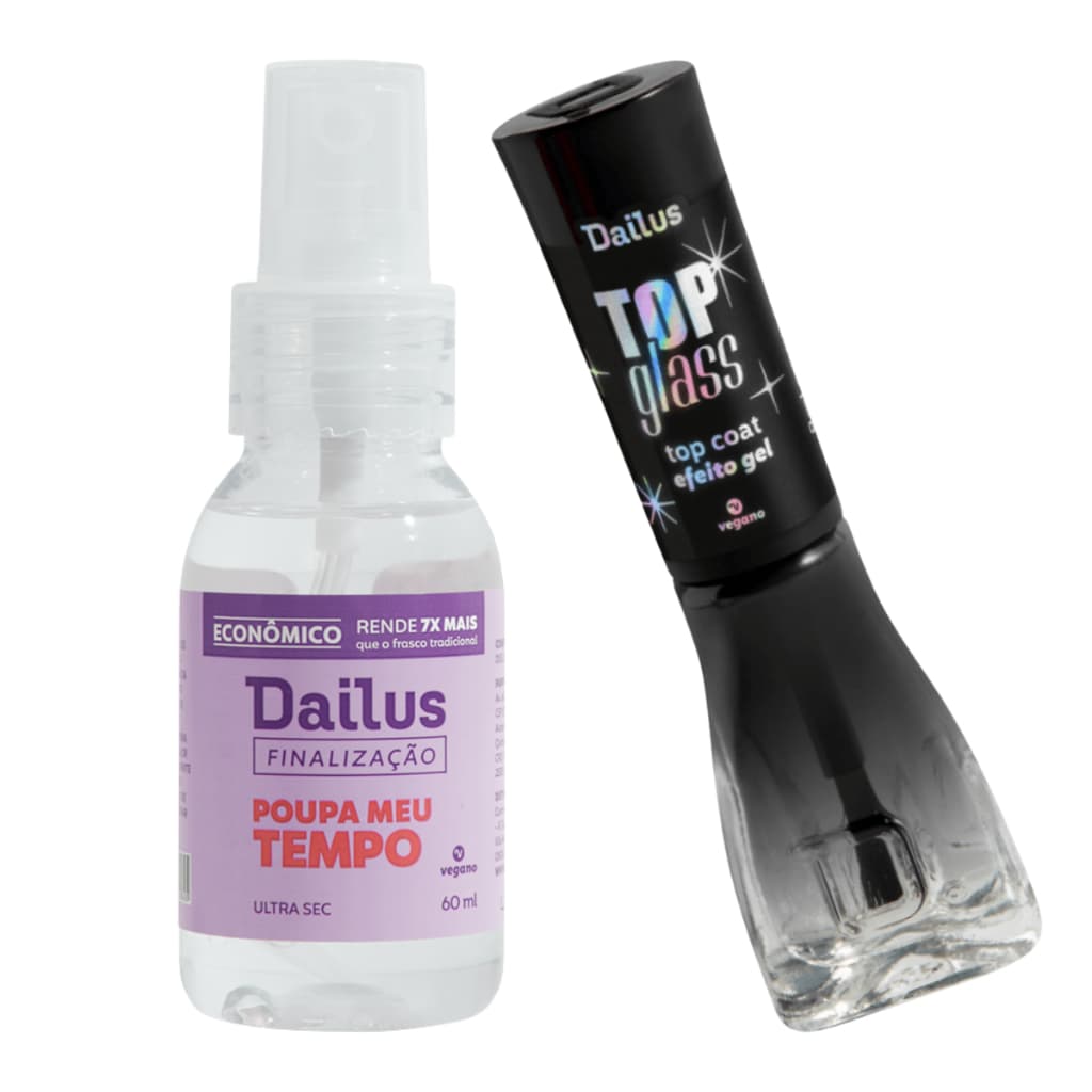 Dailus kit Ultra Secante de Esmalte Poupa Meu Tempo 60ml + TopCoat Glass Efeito Gel 8ml