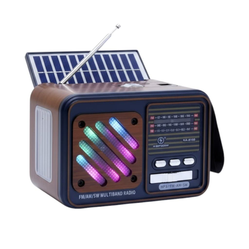 Rádio Portátil Fm Recarregável Iluminação Placa Solar Led Marrom Retrô Lanterna Luz Led
