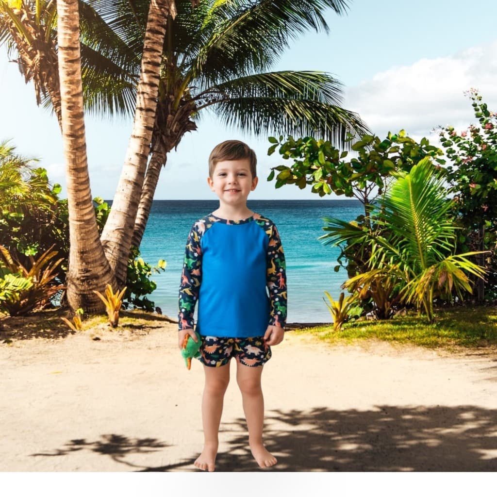 Conjunto Sunga Infantil Forro Duplo + Camisa Proteção UV Estampada