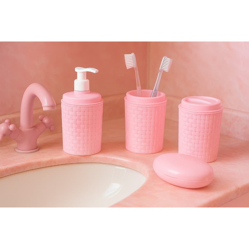 Kit Banheiro Rosa Bebê – Elegância e Organização em Cada Detalhe