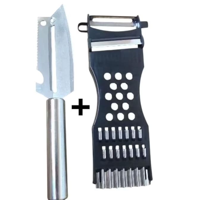 Kit Faca Descascador Fatiador Multifuncional 2 Utensílios Para Cozinha
