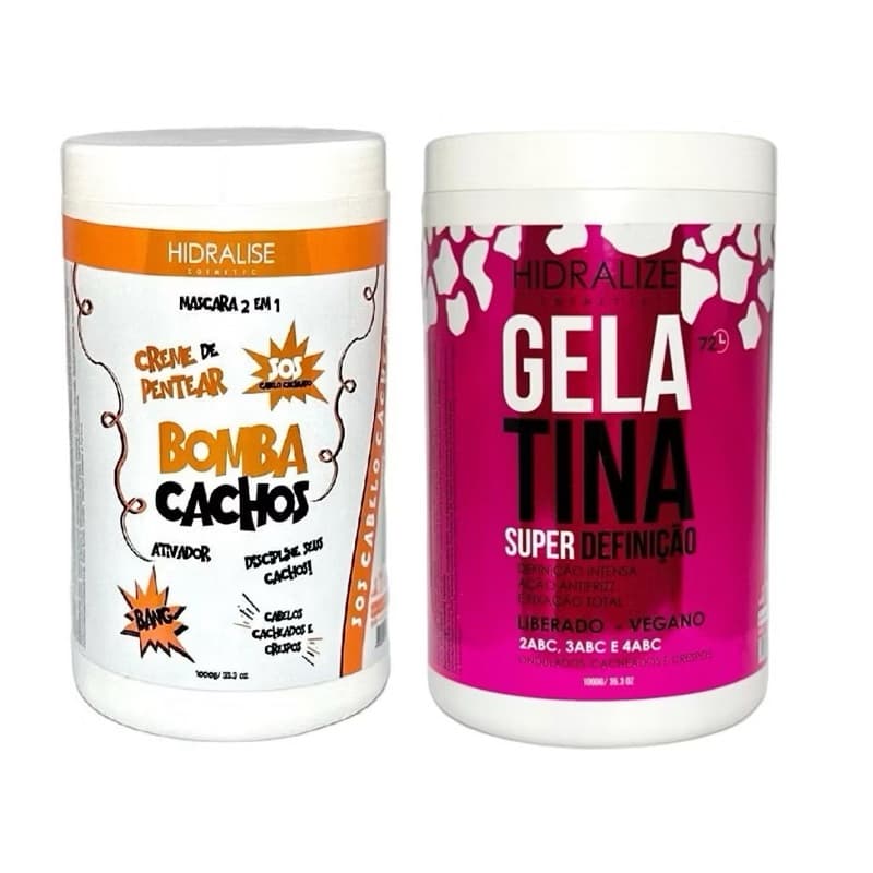 Gelatina Capilar Super Definição + Creme De Pentear Bomba Cachos Hidralize 1kg Cada.