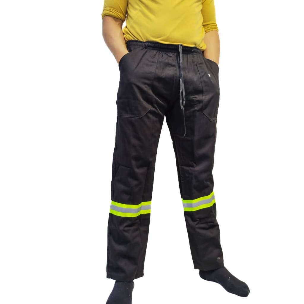 Calça Brim Profissional para Trabalho Cinza Com Faixa De Segurança Refletiva Uniforme EPI