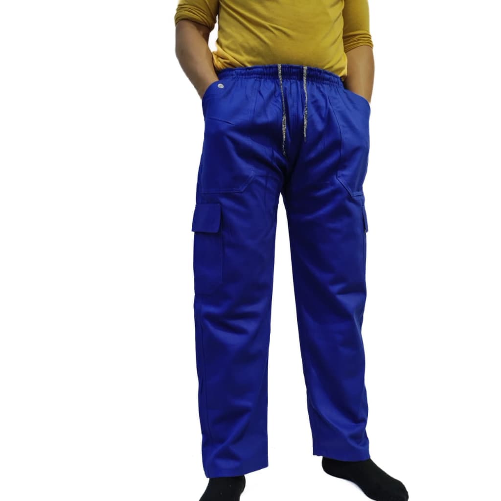 Calça Cargo Profissional para Trabalho Azul Lisa Bolso Uniforme EPI