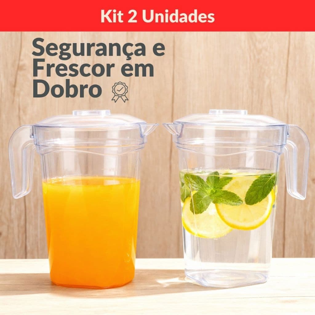 Kit 2 Jarra Plástico Transparente  1,8 Litros Suco Resistente Com Tampa Restaurante Água Escola