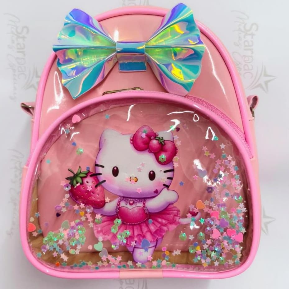Mochila Pequena Para Criança Hello Kitty Com Alça Ajustável