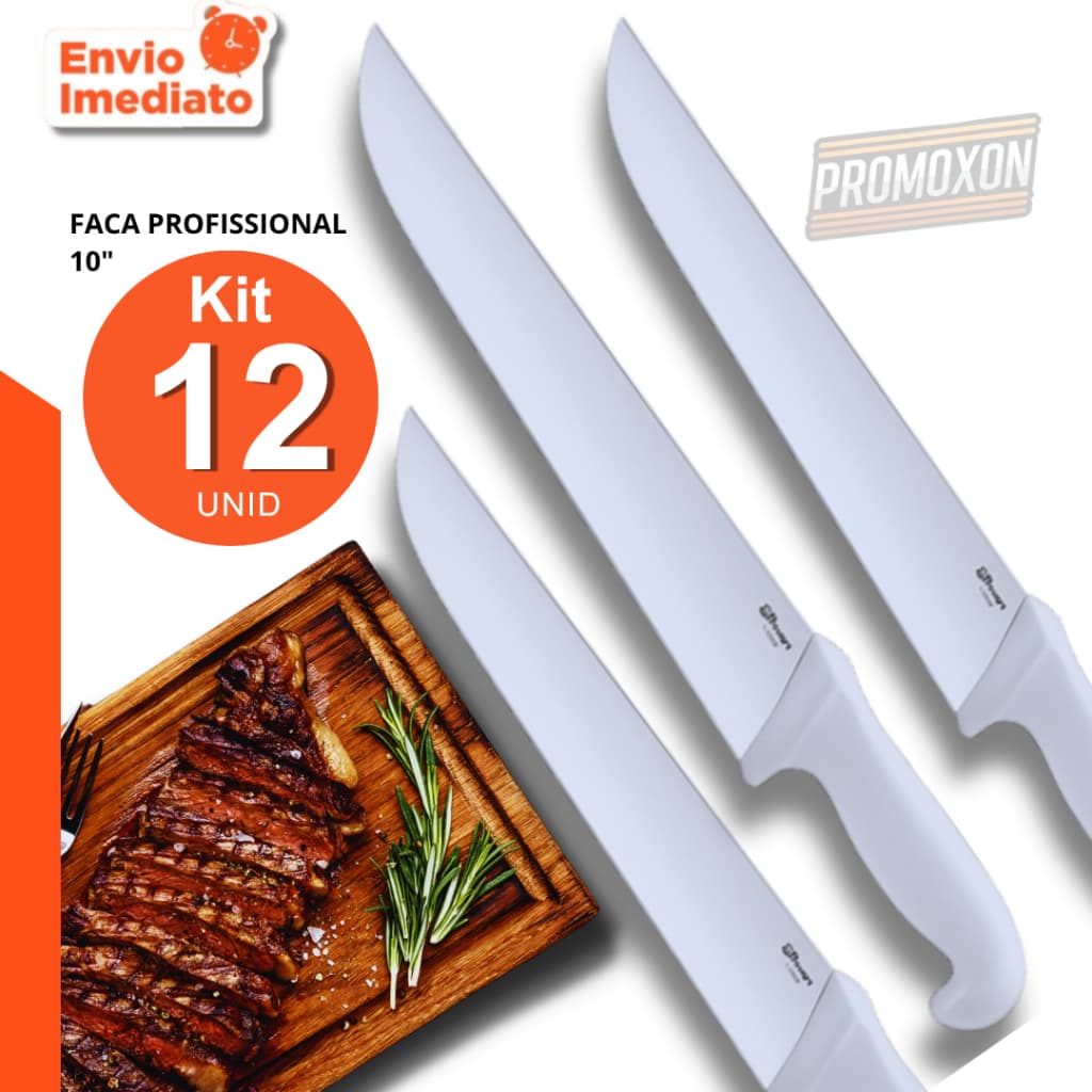 Conjunto Utensílios  - Facas de Carne 10" Açougueiro Inox Cabo Branco Churrasco Cozinha Açougue Churrascaria.