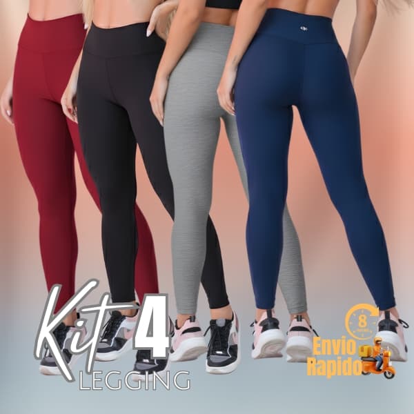 Kit 4 Calça Legging Feminina Acadamie Cintura Alta Suplex Fitness