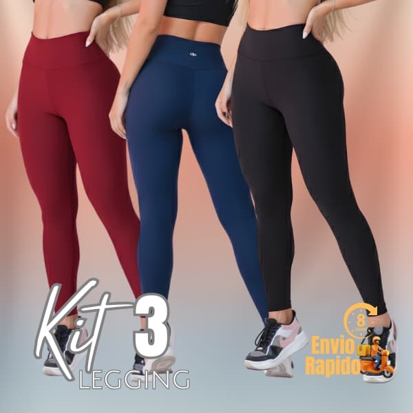 Legging Zero Transparência Kit 3 Peças Feminina Cintura Alta Suplex Academia