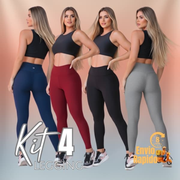Calça Legging Feminina Zero Transparência Cintura Alta Suplex Fitness Kit 4 Peças