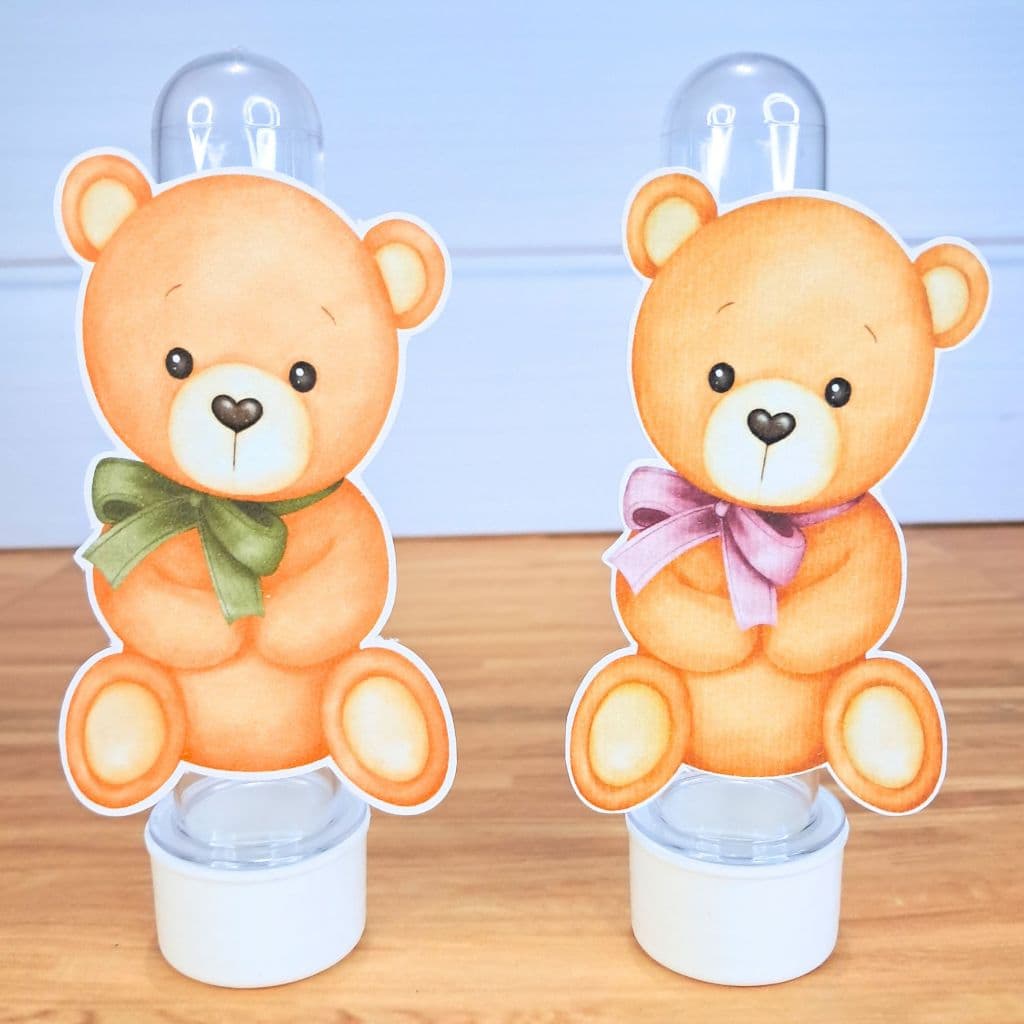 Apliques Ursinho Verde e Rosa para Tubetes | Chá de Bebê / Chá Revelação / Lembrancinhas Festa Infantil