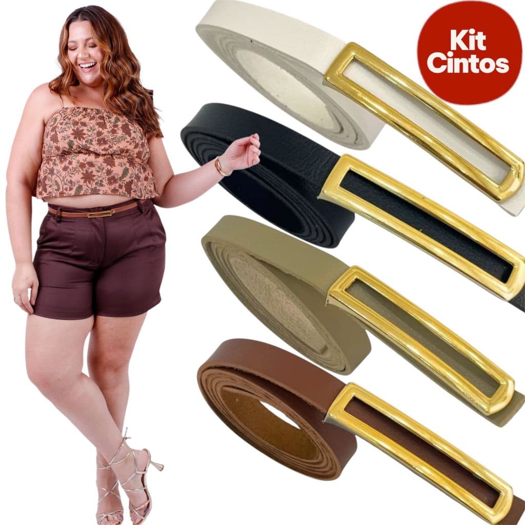 Cintos Fivela Dourada Plus Size Unitário e Kits Feminino Elegante Grande Moda Verão Grande Do P ao G2 Plus Premium