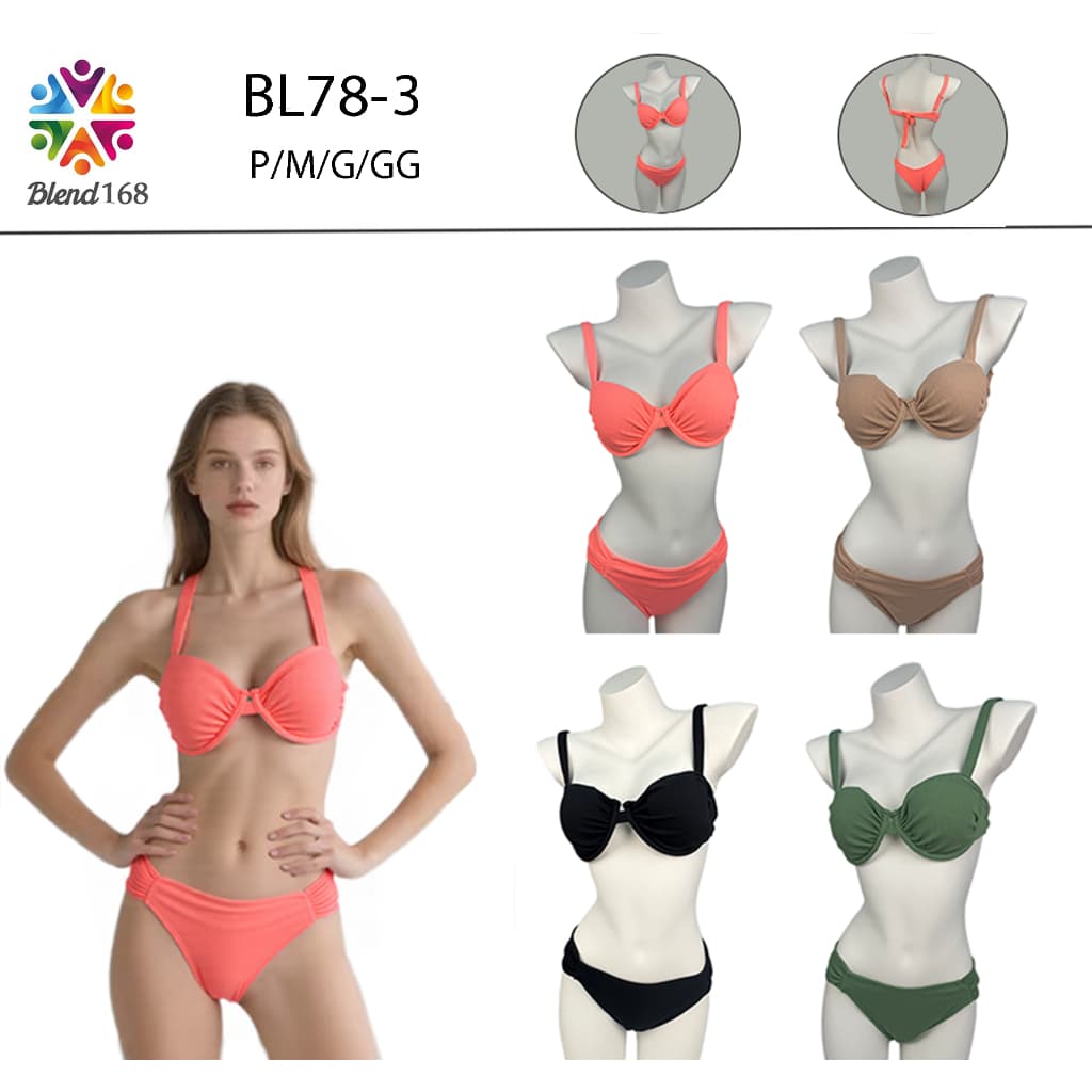 Biquíni Feminino Com Bojo Calcinha Asa Delta Fio Duplo Lateral Tecido Textura BL78-3