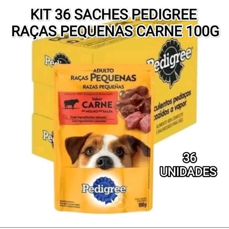 KIT 36 SACHES PEDIGREE RAÇAS PEQUENAS CARNE 100G