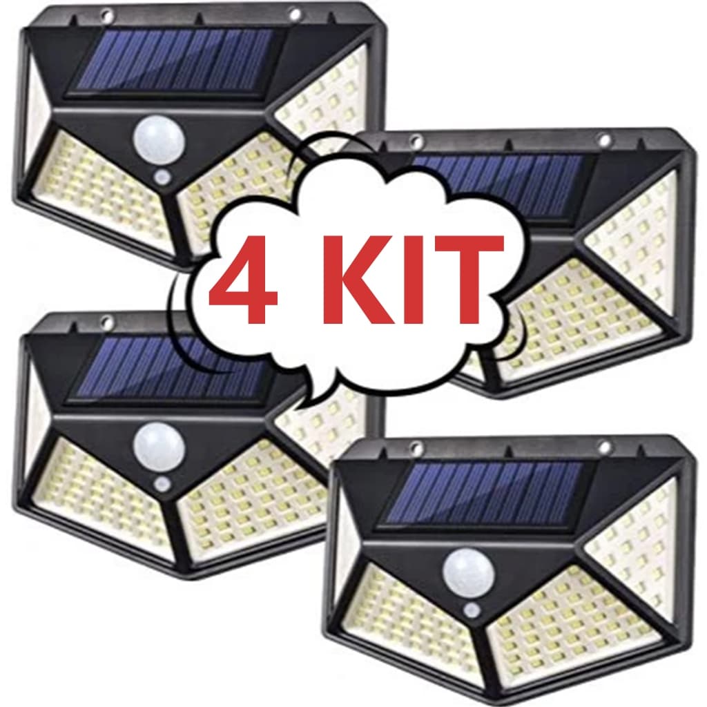 100 Leds Luminária Kit1~4 Parede Solar Com Sensor Jardim Externa Prova D'água