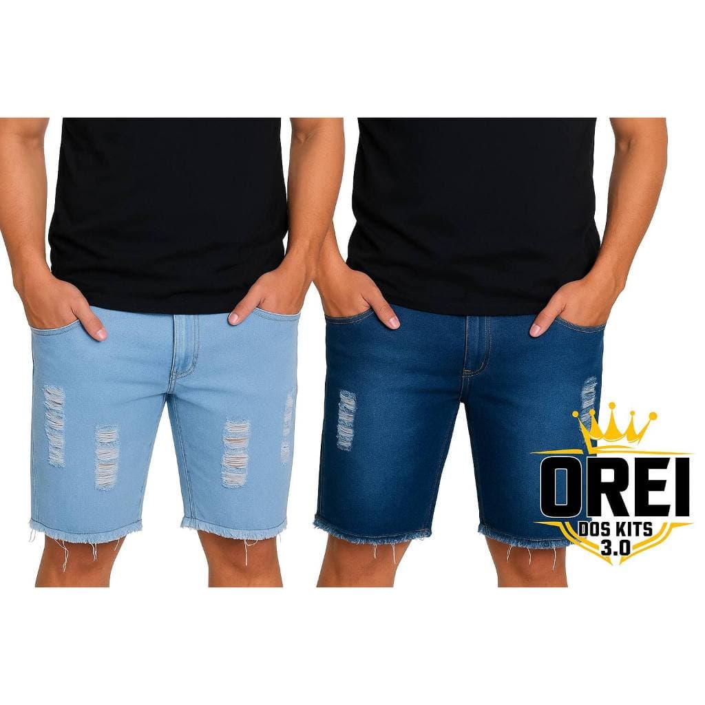 Kit 2 Bermudas Jeans com Lycra Desfiada Edição Especial Voce escolhe a Cor do Kit