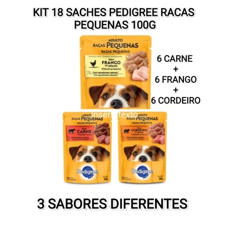 KIT 18 SACHES PEDIGREE RAÇAS PEQUENAS (6 CARNE + 6 FRANGO + 6 CORDEIRO) 100G