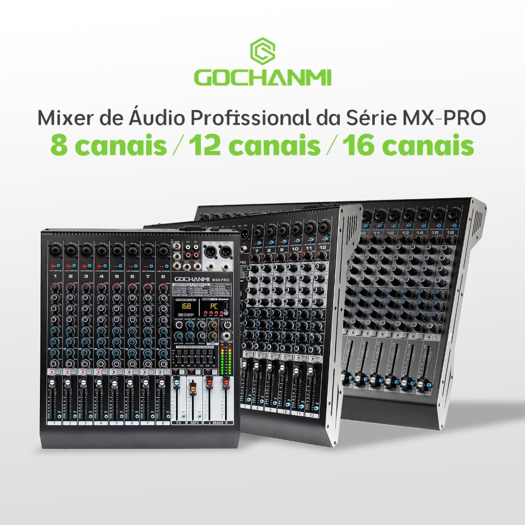 Mesa de Som Gochanmi MX8PRO/MX12PRO/MX16PRO, 8 Canais/12 Canais/16 Canais Mixer DJ 12 Canais 256 Efeitos DSP 110v/220v