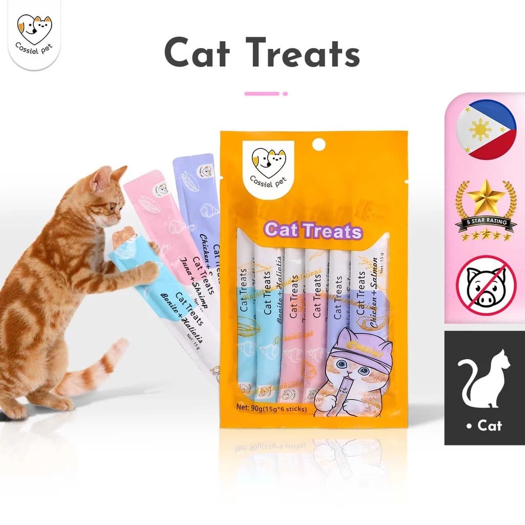 CASSIEL PET 6 unidades de petiscos para gatos, comida úmida para gatos, tiras para gatinhos, promove a digestão gastroin