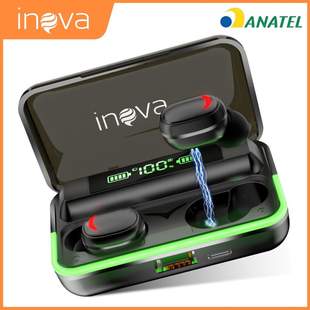 INOVA Fone de Ouvido Bluetooth TWS Estéreo com 42H Bateria ENC Redução de Ruído à Prova DÁgua