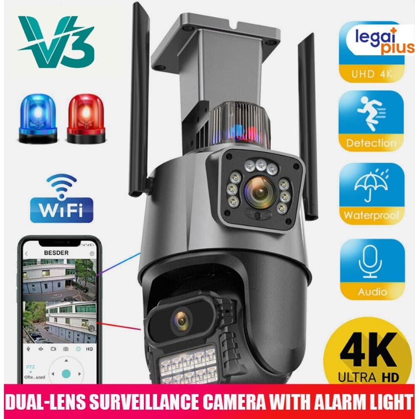 【Luz De Advertência】Câmera camera Externa Ip Prova D'água Infravermelho Externa Wifi HD sistema App