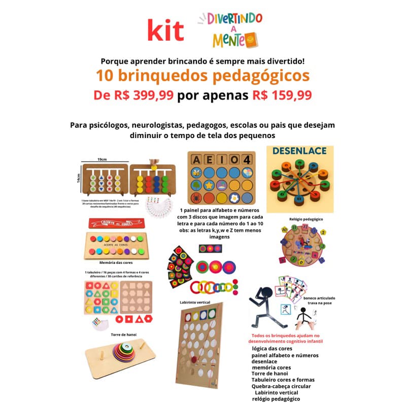 brinquedos educativos / pedagógicos - montessori kit com 10 brinquedos
