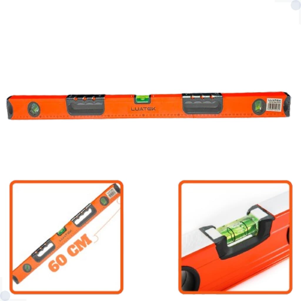 Nível de Alumínio Base Magnética 60 cm Luatek 3 bolhas horizontal (nível), vertical (prumo) e 45 graus