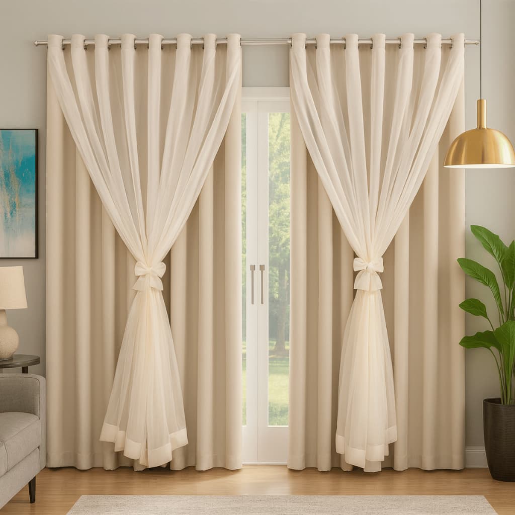 Cortina Blackout Sala 4 Metros Com Voil Para Varão Simples Decoração 4,00x2,70