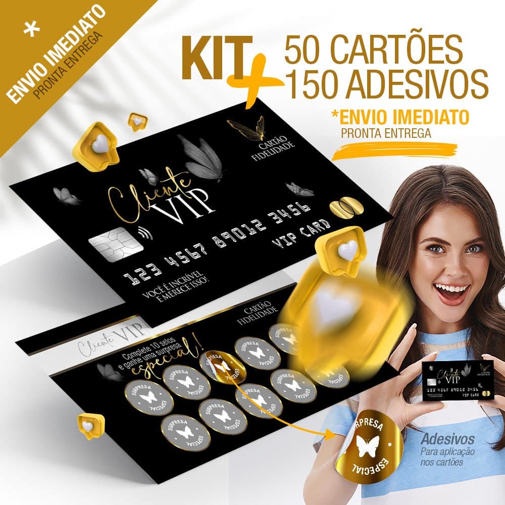 50 Cartão Fidelidade Clientes VIP Atrair Clientes Agradecimento Gratidao Vendas 48x88mm + 150 Adesivos