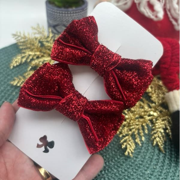 Parzinho de laço Natal Glitter Laço de cabelo Dourado Laço de cabelo infantil Natal Laço Infantil