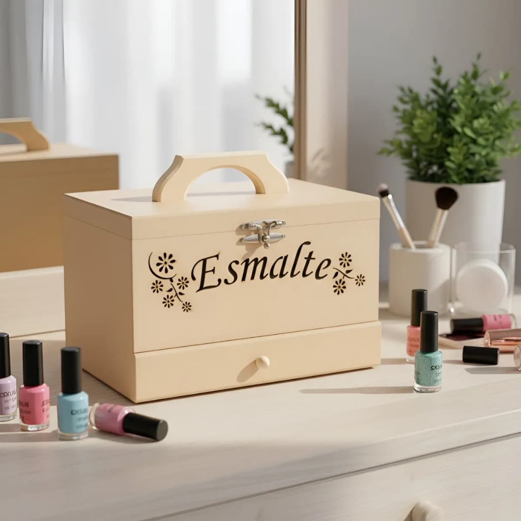 Porta Esmalte Maleta 25 Divisórias Grande Com Gaveta Em MDF