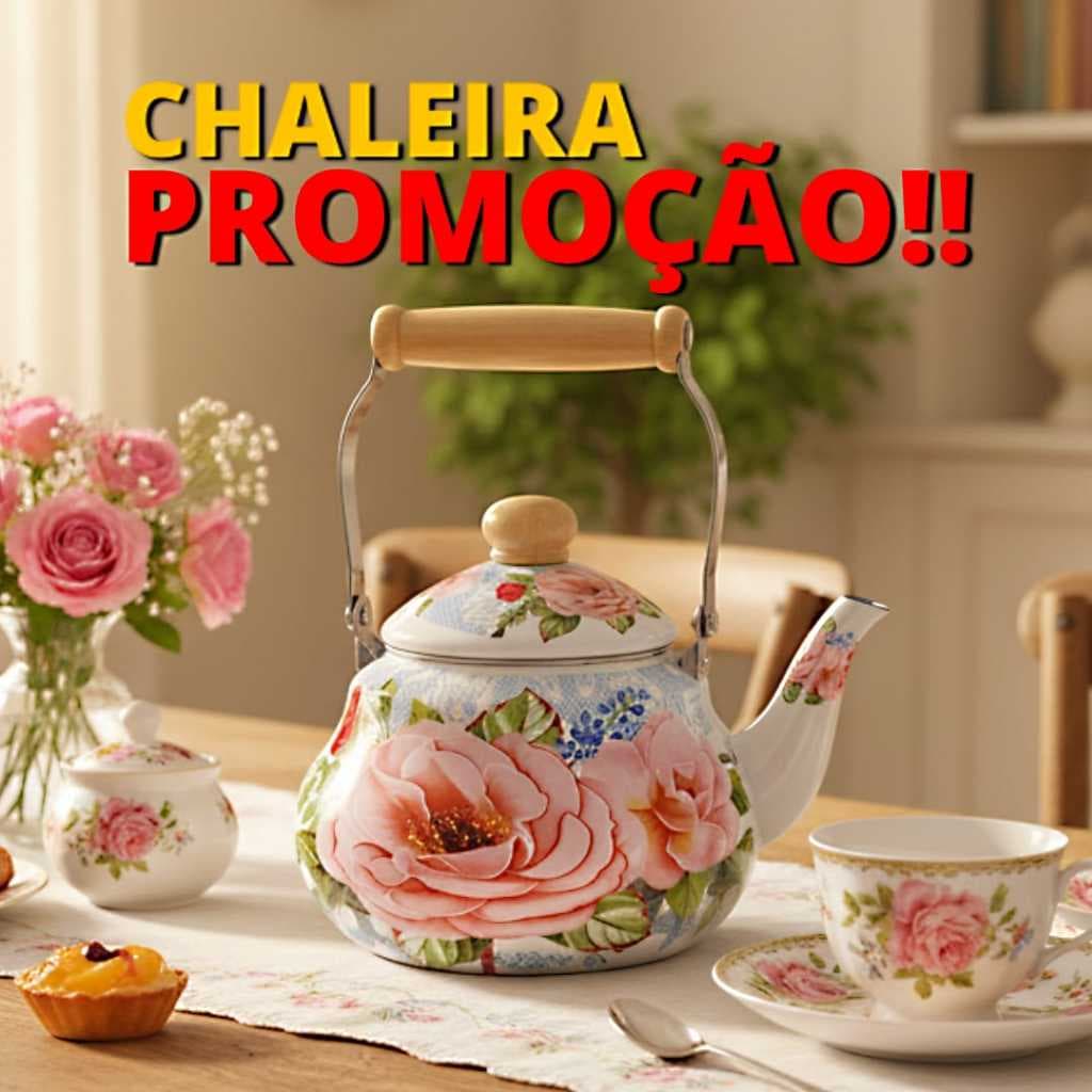 Chaleira Esmaltada Inox Florida Estampa Modelo Rosas 2L Decoração Enfeite Casa Cozinha