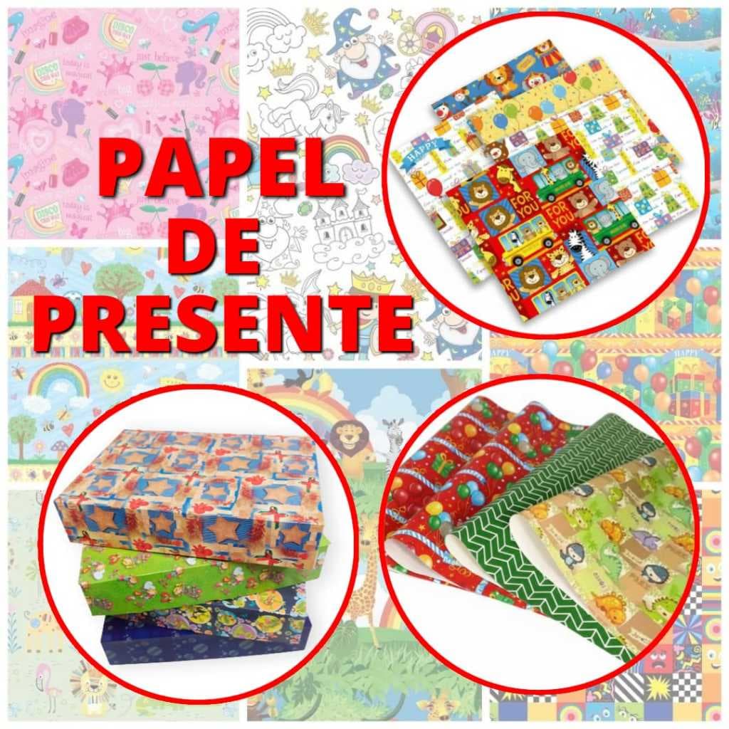 Papel De Presente Infantil Pacote Com 40 Folhas 50cm x 60cm