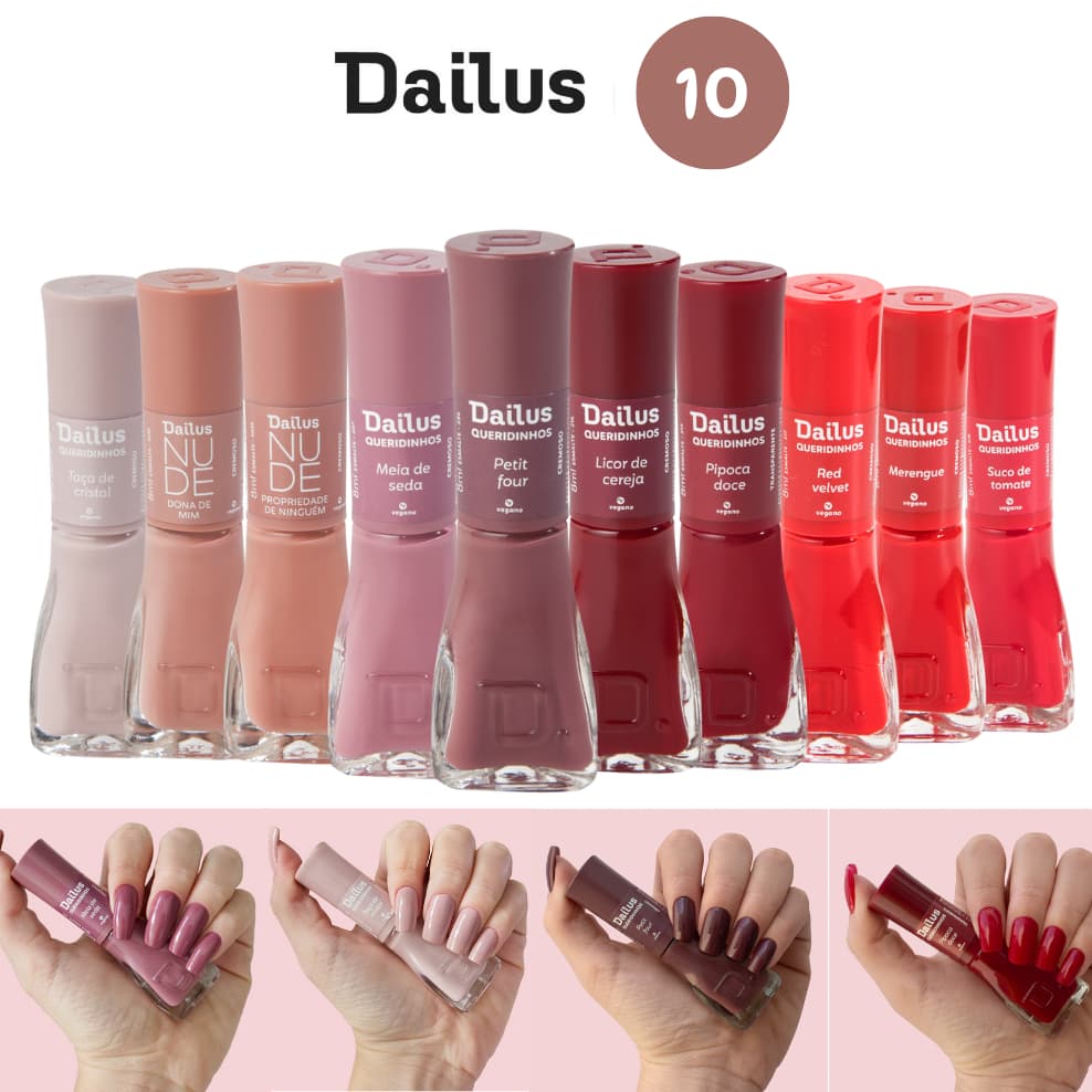 DAILUS - KIT ESMALTES TONS VERMELHO E NUDE CORES SORTIDAS MANICURE