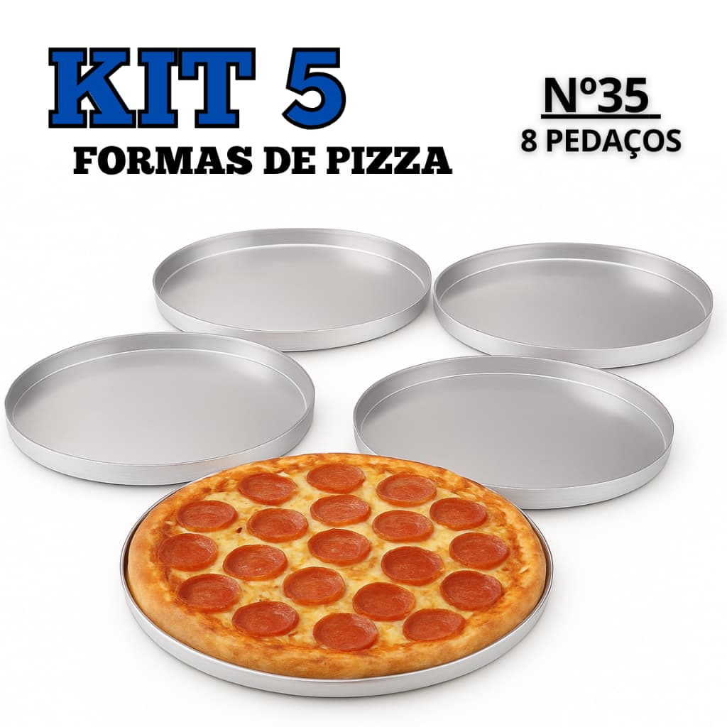 Kit 5 Formas Assadeiras de Pizza 35 cm de Alumínio Resistente Pizzaria Restaurante