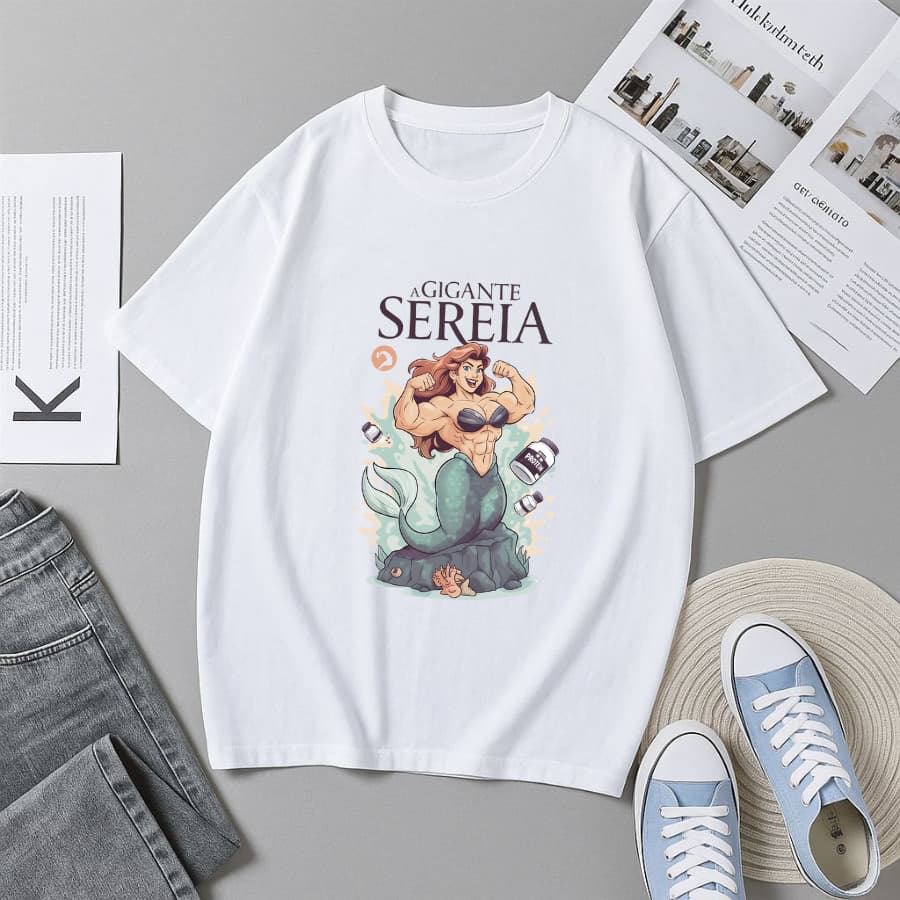 Camiseta Oversized Feminina A Gigante Sereia Estampa Divertida Criativa Estilosa