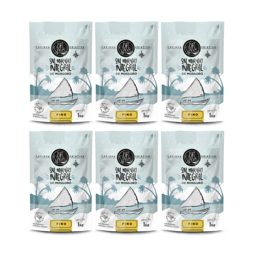 KIT 6X Sal Marinho BR Spices Integral De Mossoró Fino 1Kg Pouch