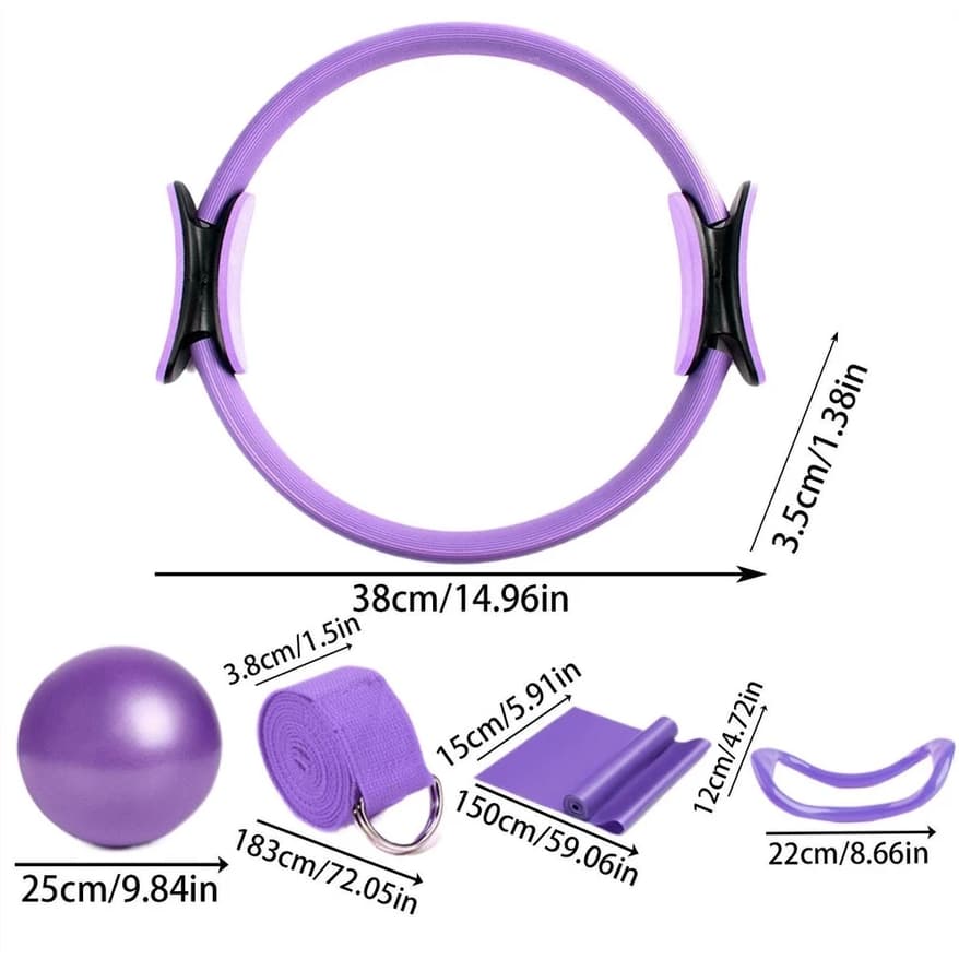kit5 pilates yoga zen ring,tonificador,faixa elastico 150cm,faixa cinto, bola 25cm