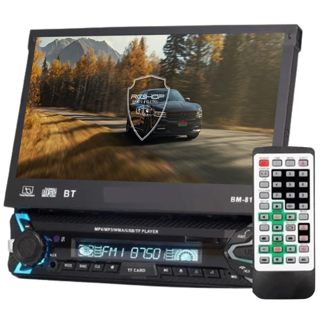 Multimídia MP5 Retrátil Bluetooth USB SD Rádio FM + Câmera de Ré 7 Cores