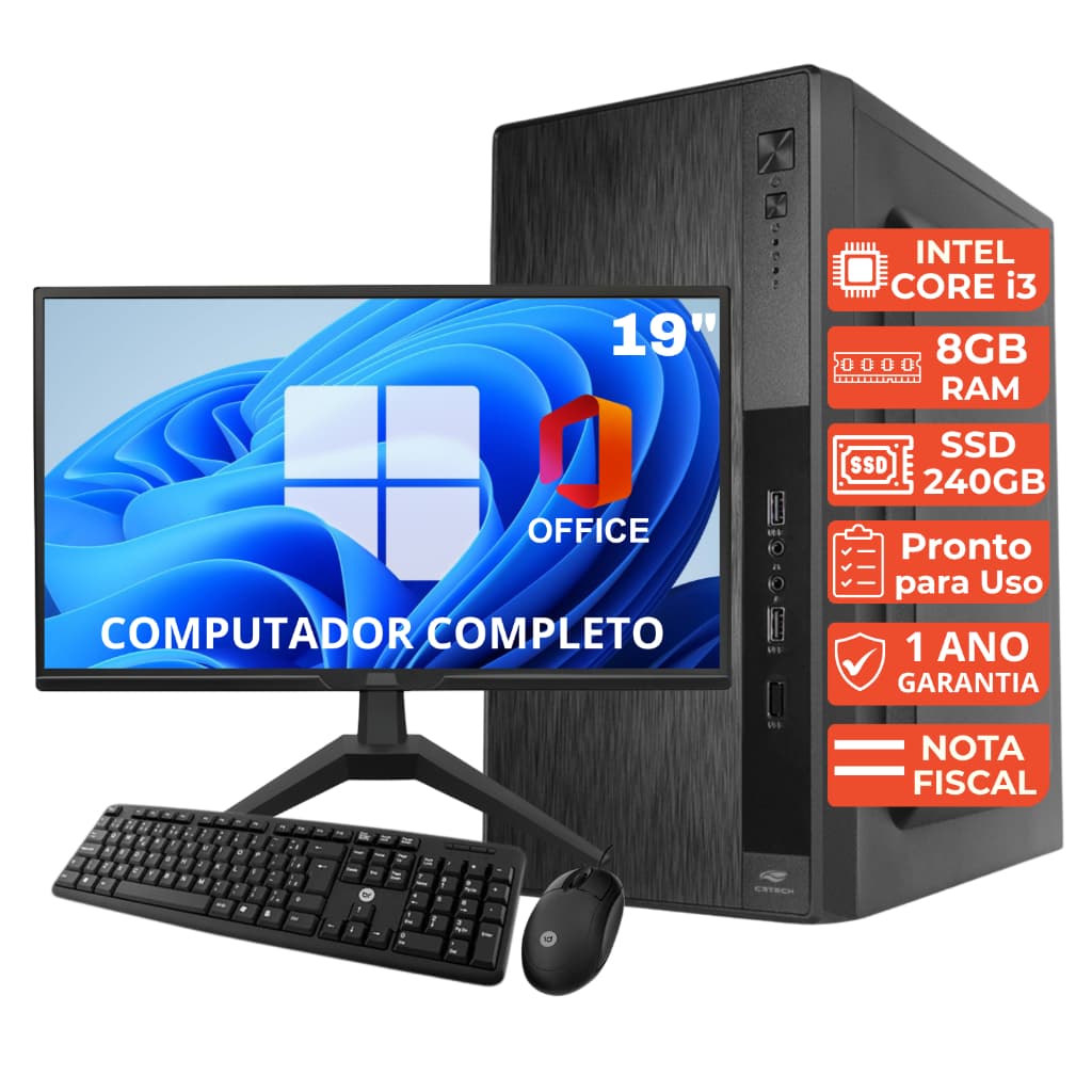 Computador Completo Intel Core i3 SSD 240GB 8GB RAM, Monitor 19, Teclado, Mouse, Windows 11 NexStart