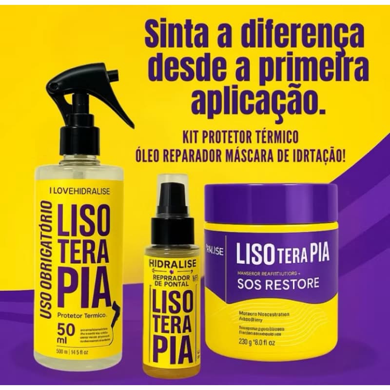 Kit Lisoterapia Hidratação Máscara  Protetor Térmico Óleo Reparador – Maca Essence 3 em 1 Hidralise