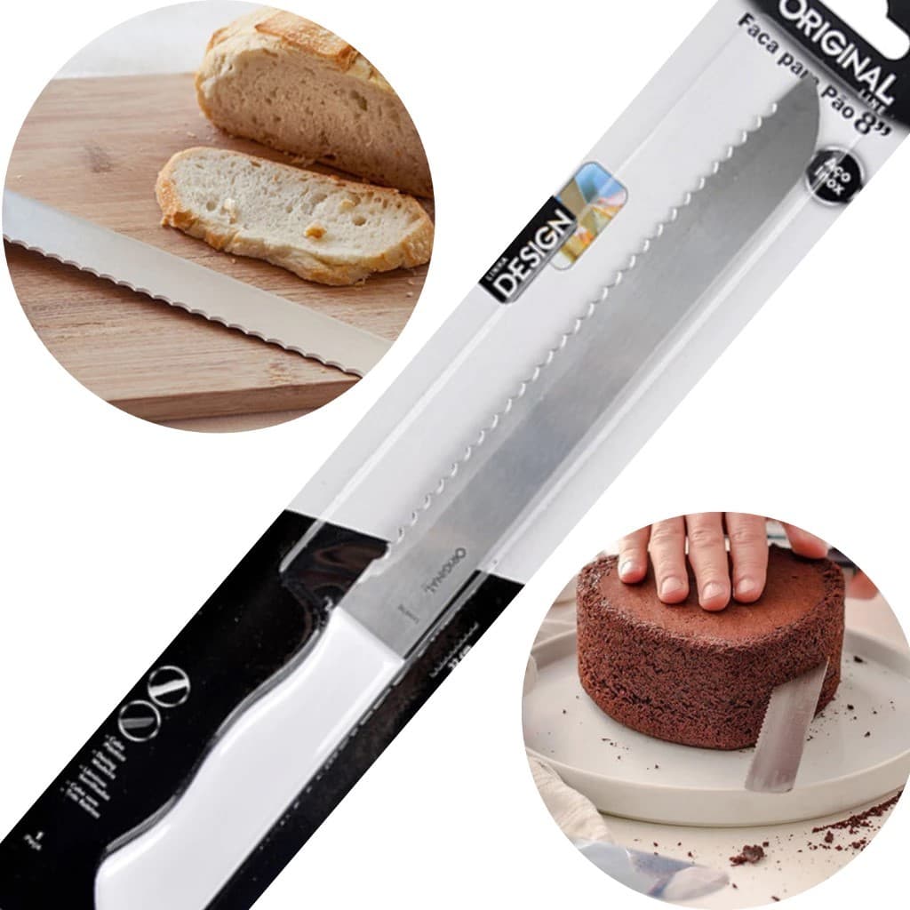 Faca Serrilhada para Pão e Bolo 8" em Aço Inox Premium – Cabo Ergonômico
