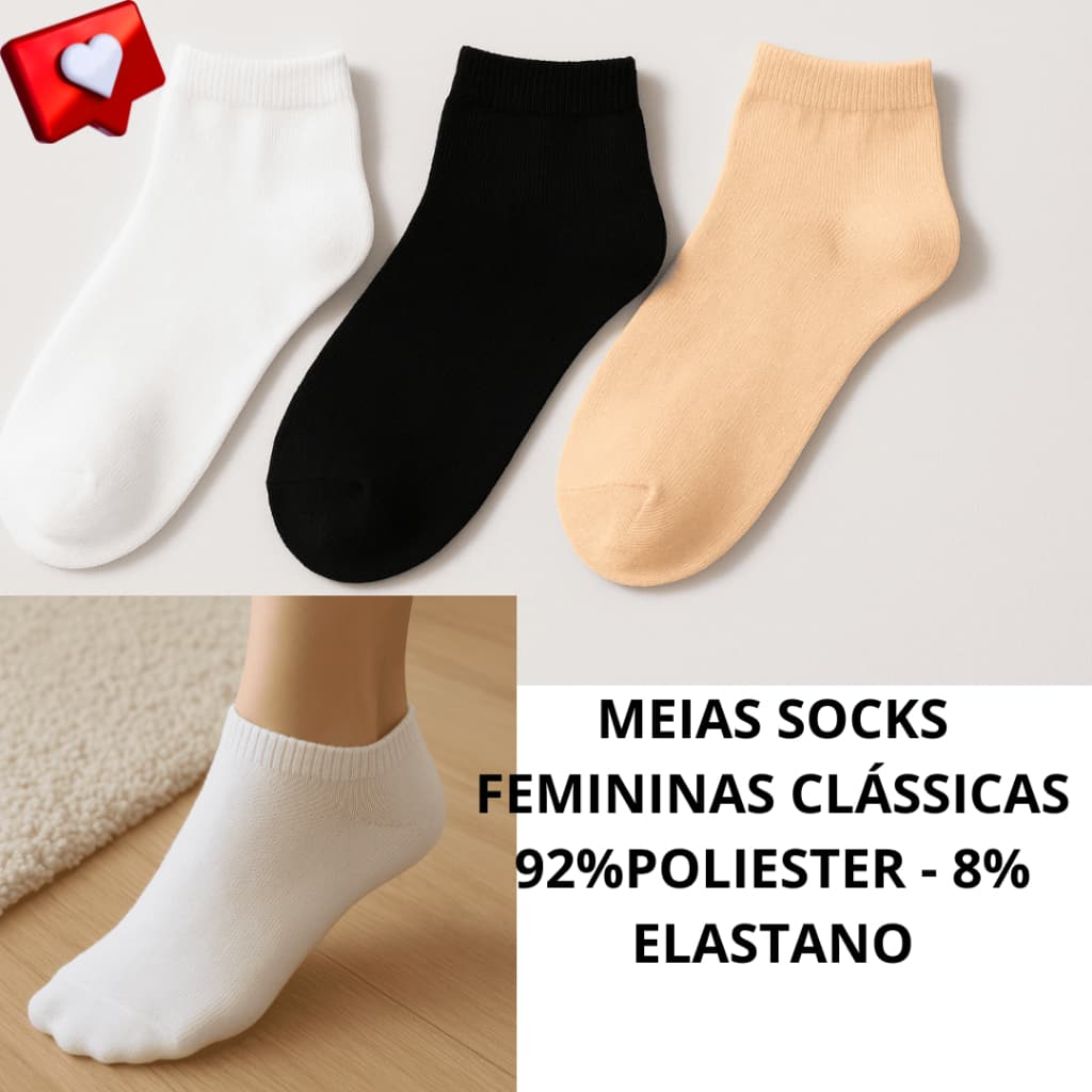 KIT TRES MEIAS SOQUETES FEMININAS CANO CURTO PARA ACADEMIA E DIA A DIA