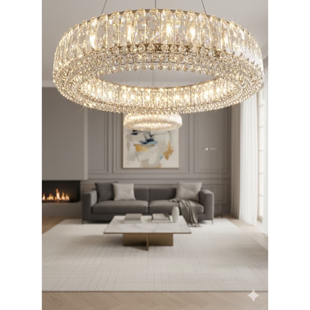 Lustre de Cristal Luxo Circular – Iluminação Moderna e Elegante para Sala, Quarto ou Hall