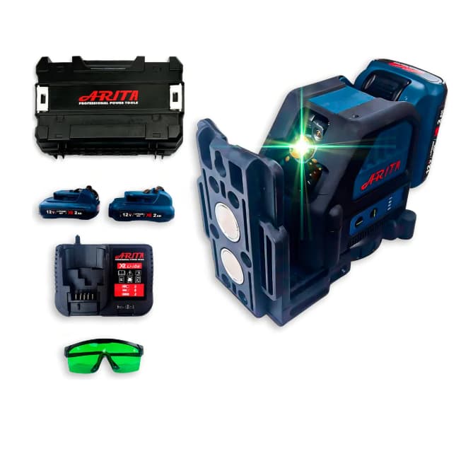 Nível A Laser 2 Linhas Verde Alcance 50m Com 2 Baterias 360