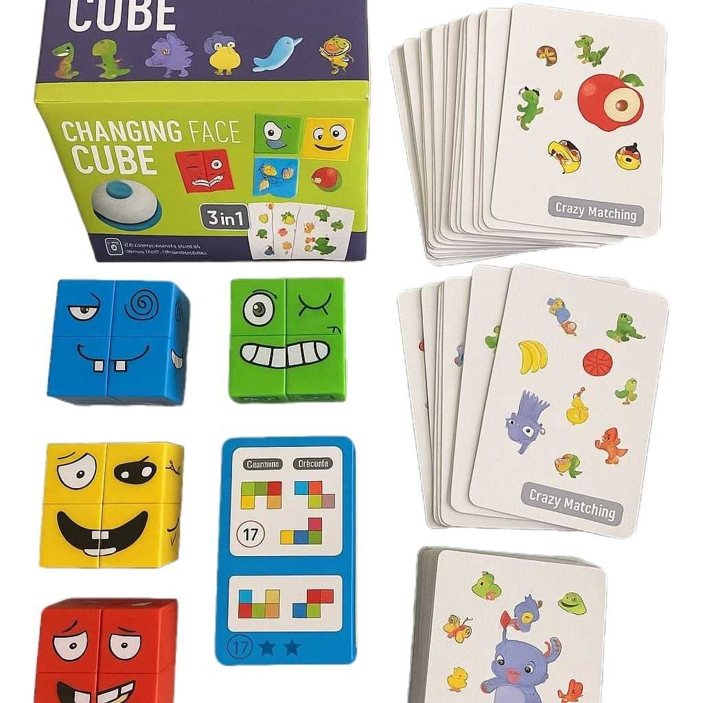 Jogo das Emoções Educativo Brinquedo Monta Faces Pares Maluco e Bloco em Construção com Sino 3 em 1