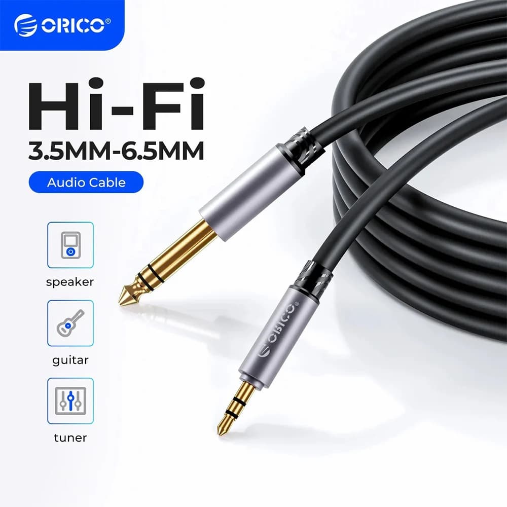 Orico - Cabo Áudio P10 6.35 X P2 3.5 TRS Estéreo Blindado Banhados Ouro Guitarra Mesa Som Celular