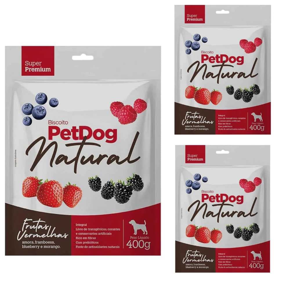KIT C/ 3 Petisco para Cães PETDOG NATURAL FRUTAS VERMELHAS 400G